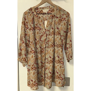 Melloday Tunic Floral Popover Boho Size Large Longer‎ Length NWT Chic Casual